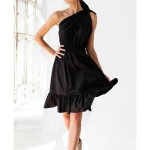 NWT Womens Monica Nera (Item- 92) Black One Shoulder Demi Midi Dress XL